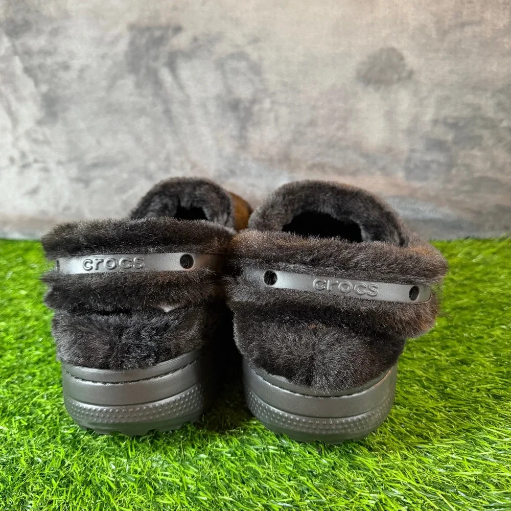 Crocs Classic Unforgettable Clog Black Faux Fur‎ Fuzzy Mens 11 211116-001 NWT